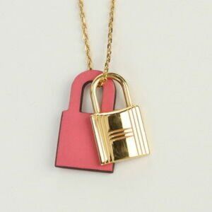 Womens Hermès O'Kelly Golden Pink Leather PM Veau Swift D Stamp Pendant Necklace